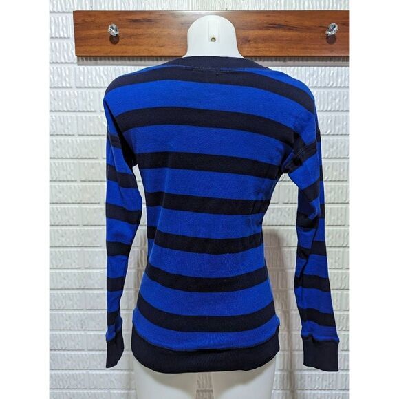 Lauren Jeans Co. Women's Dark Bright Blue Striped Long Sleeves Knit Top Sz Small - Picture 4 of 5